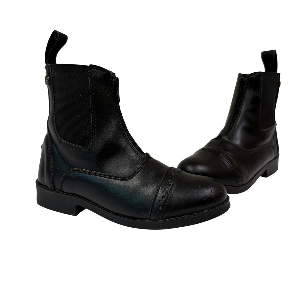 EQUISTAR Girls All-Weather Synthetic Zip Paddock Boots Equestrian Black size 3